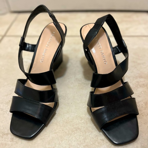Franco Satro Black Wedge Sandals (Size 7.5) - Picture 1 of 13